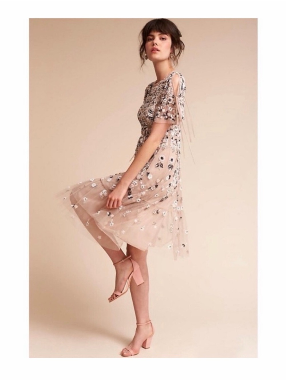 Needle & Thread Nude Tulle Midi Dress